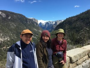 Lesley, Ruiwen and Elizabeth at the Tunnel view of Half Dome, Yosemite National Park